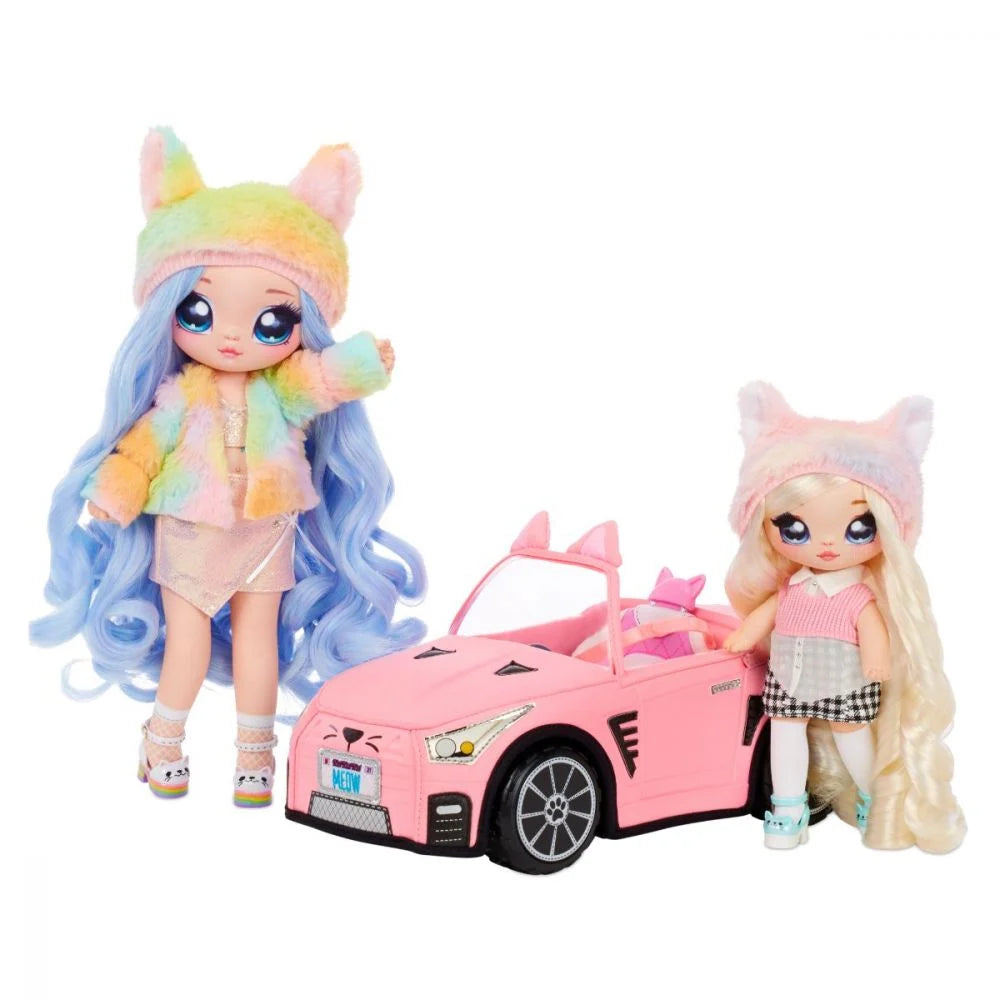 Masina din plus NaNaNa Surprise decapotabila Soft Plush Convertible Kitty Car roz