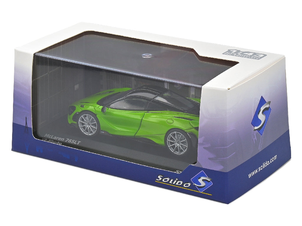Mclaren 765 LT V8-Biturbo verde cu vitrina plexiglass - 1:43 Solido