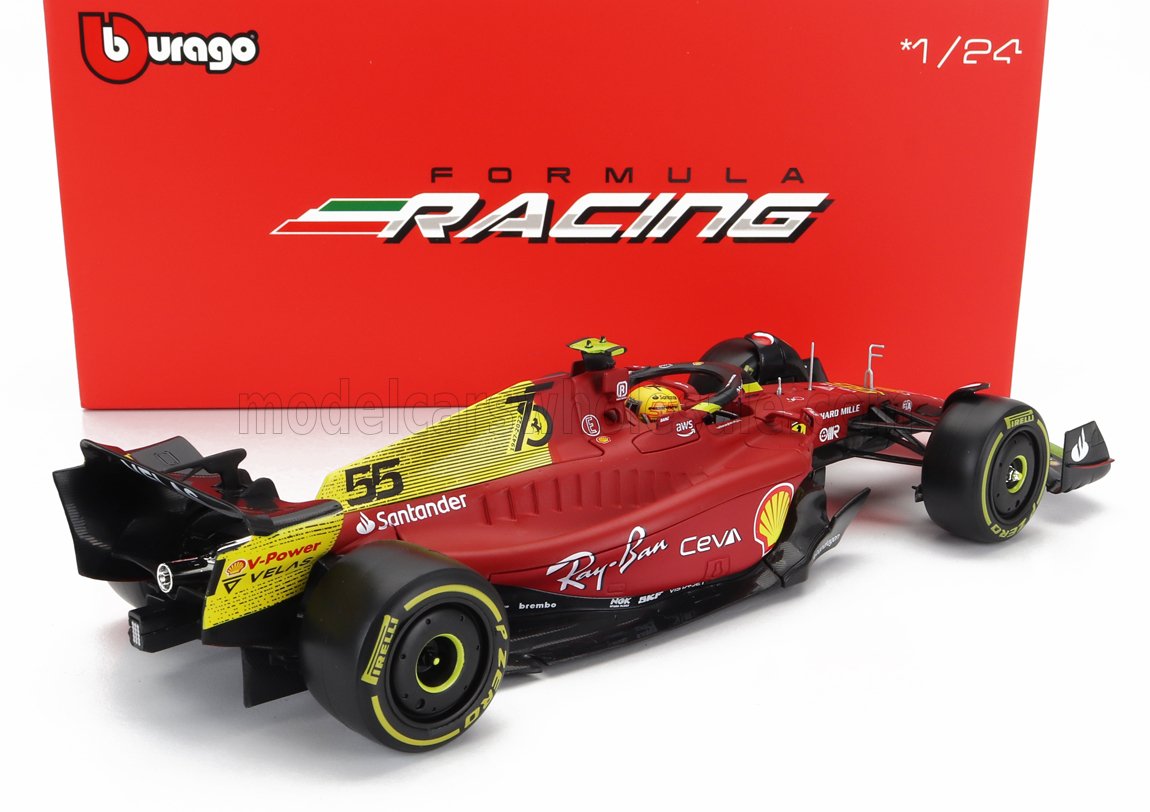 Formula 1 Ferrari F1-75 Carlos Sainz 2022 #55 cu vitrina plexiglass - 1/24 Bburago