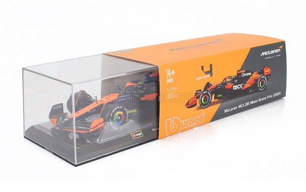 Formula 1 McLaren MCL38 #4 Lando Norris Miami Grand Prix 2024 cu vitrina plexiglass - 1/24 Bburago