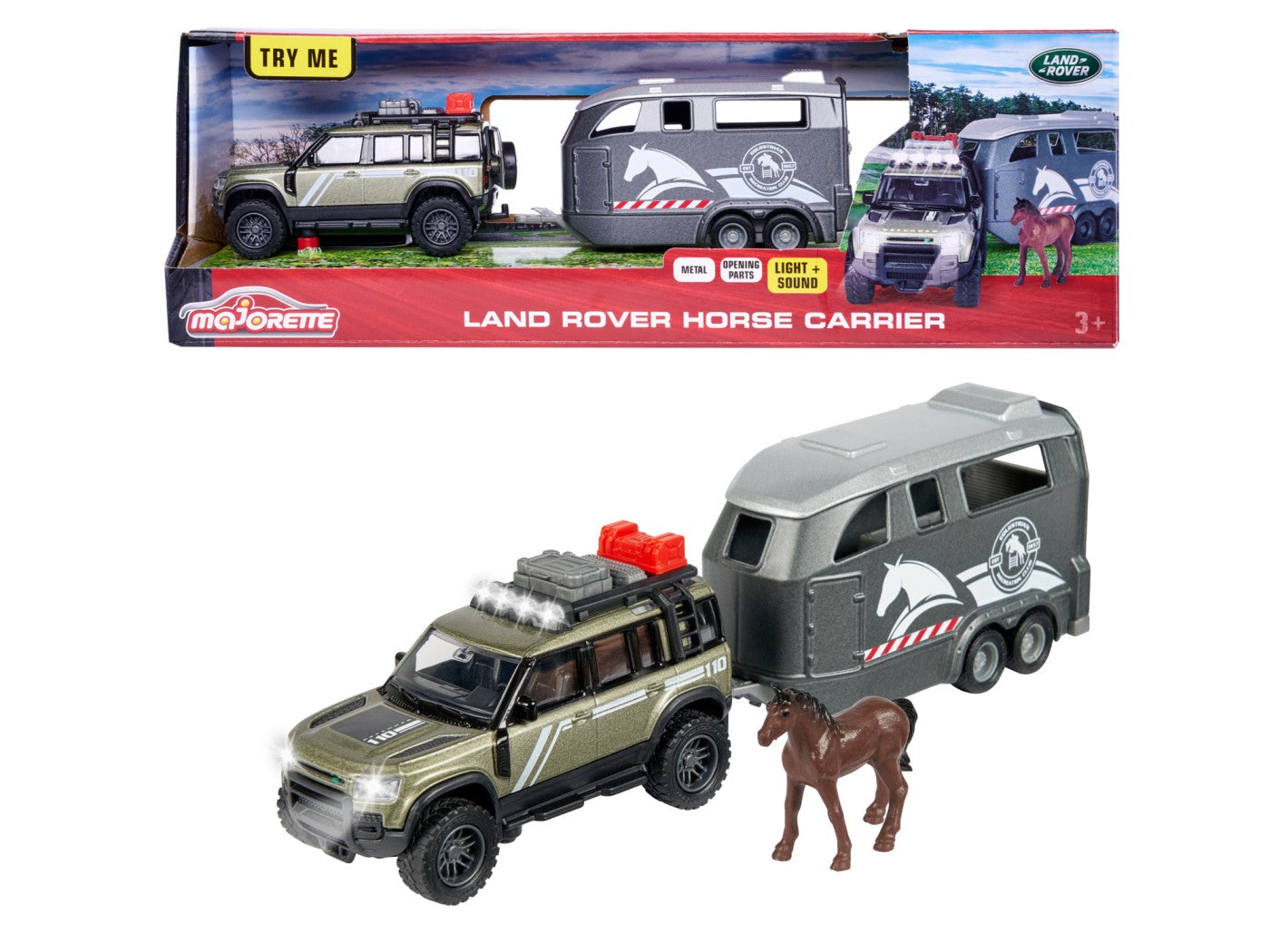 Jeep Land Rover cu remorca pentru cai - cu lumini si sunete ( metal ) - 1/43 Majorette