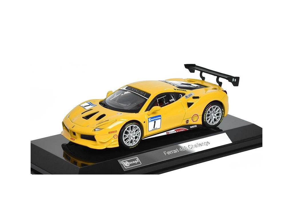 Ferrari 488 Challenge #1 galben cu vitrina plexiglass - 1/43 Bburago Signature
