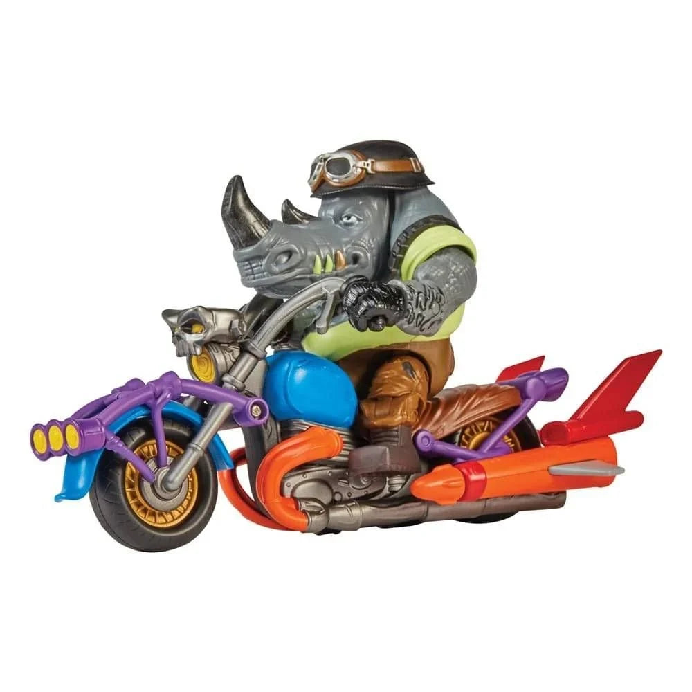 Figurina cu vehicul Testoasele Ninja - Chopper Cycle cu Rocksteady