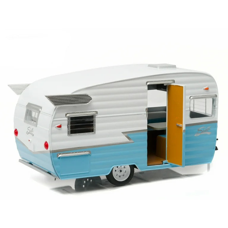 Rulota Shasta 15' Airflyte bleu/alb - 1/24 Greenlight