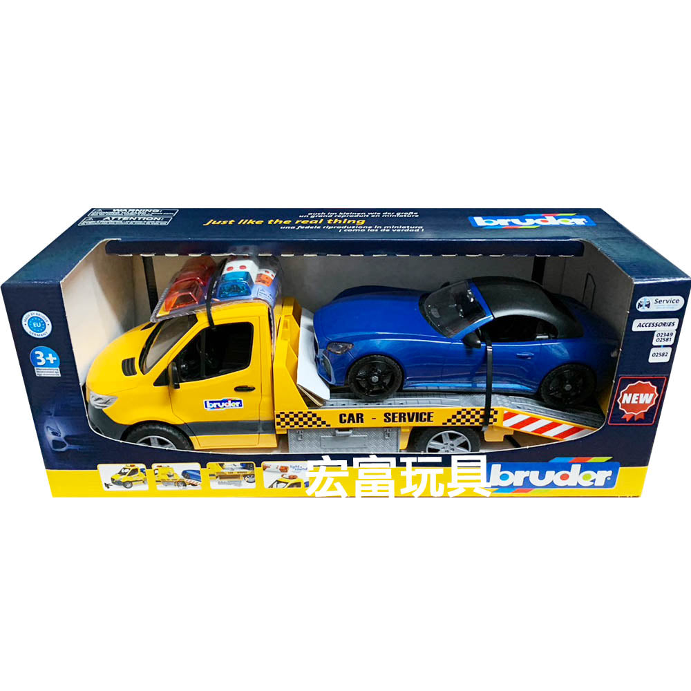BRUDER 02675 - Autoplatforma MB Sprinter cu masina Roadster
