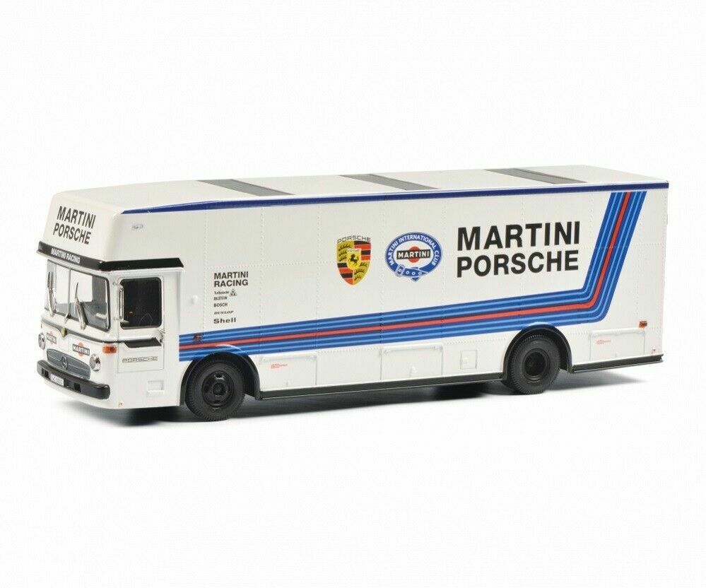Mercedes-Benz O 317 Renntransporter Porsche Martini Racing - 1/18 Schuco