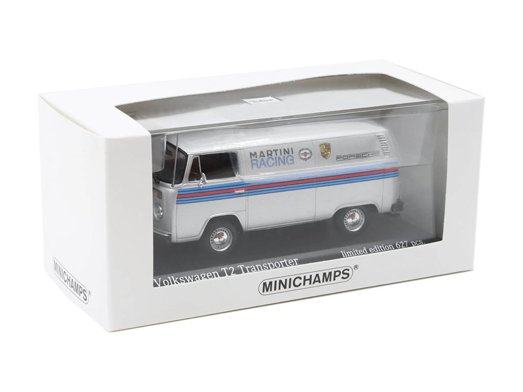 Volkswagen T2 Transporter "Porsche Martini" argintiu 1/627pcs cu vitrina plexiglass - 1/43 Minichamps