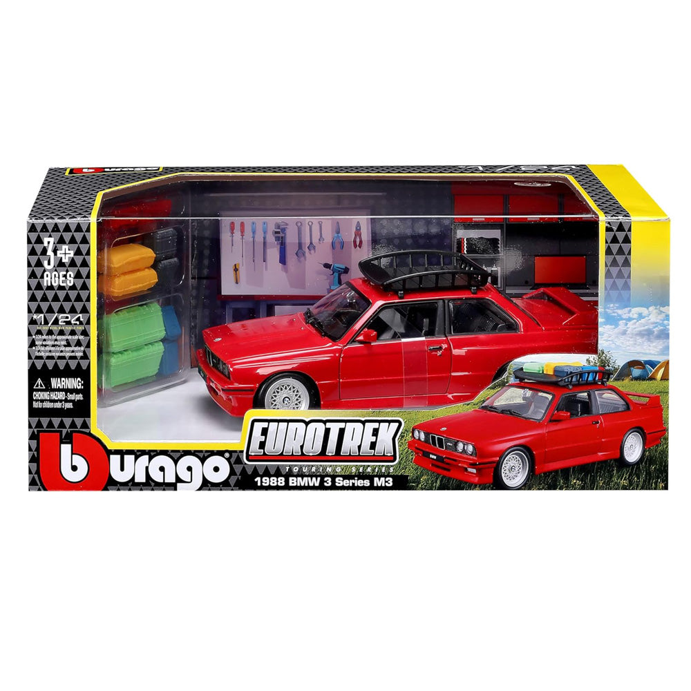 BMW M3 E30 1988 rosu cu portbagaj deasupra si bagaje - 1/24 Bburago