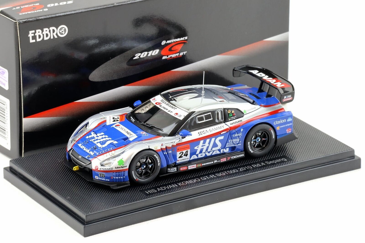 Nissan Skyline His Advan Kondo GT-R SGT500 2010 Rd.4 Sepang #24 cu vitrina plexiglass - 1/43 Ebbro