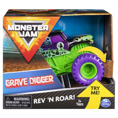 Monster Jam Grave Digger Rev'n Roar cu roti mov - 1/43 Spin Master
