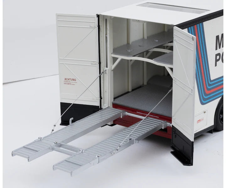 Mercedes-Benz O 317 Renntransporter Porsche Martini Racing - 1/18 Schuco