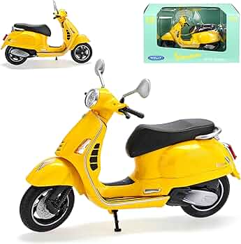 Scooter Vespa GTS Super galben - 1/12 Welly