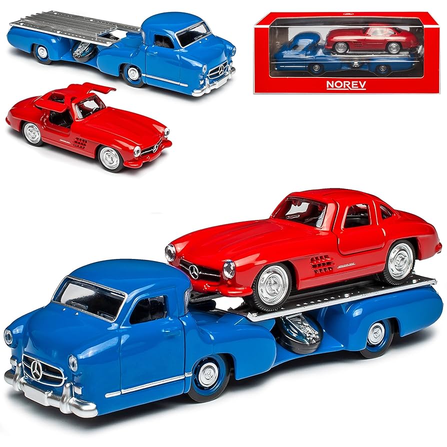 Set 2 masinute Mercedes Race Transporter si Mercedes SL 1955 - 1/64 Norev