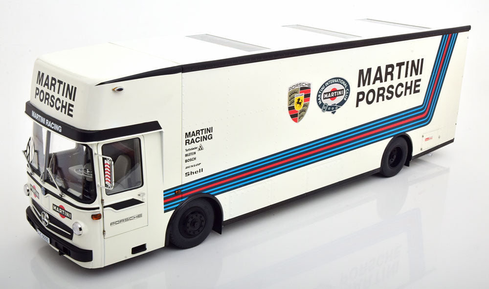 Mercedes-Benz O 317 Renntransporter Porsche Martini Racing - 1/18 Schuco