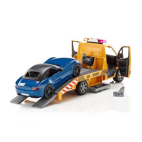 BRUDER 02675 - Autoplatforma MB Sprinter cu masina Roadster
