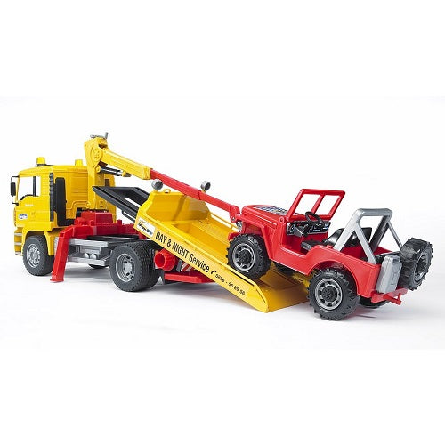 BRUDER 02750 - Camion de tractare MAN cu masina de teren Jeep