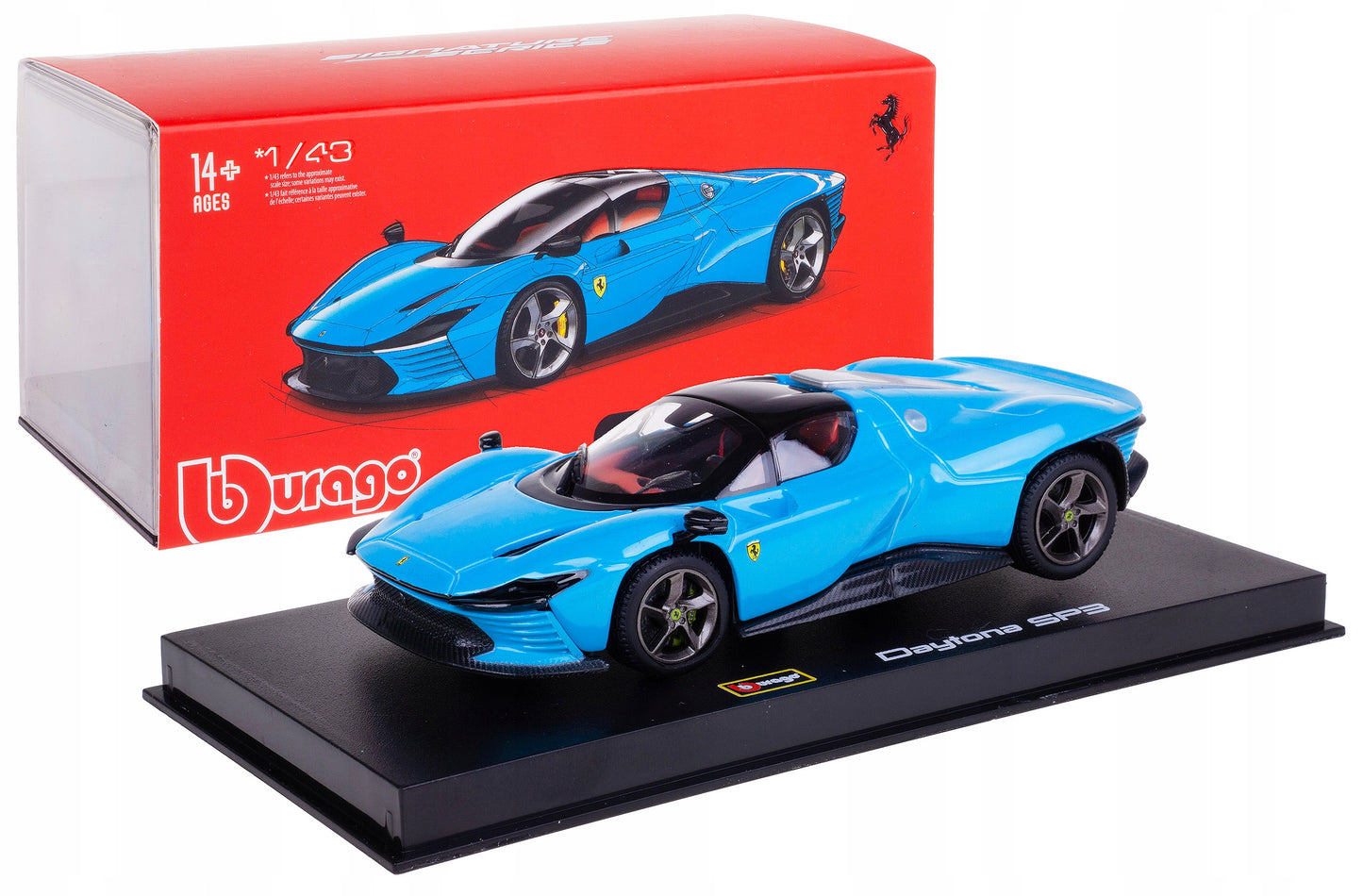 Ferrari Daytona SP3 albastru cu vitrina plexiglass - 1/43 Bburago Signature