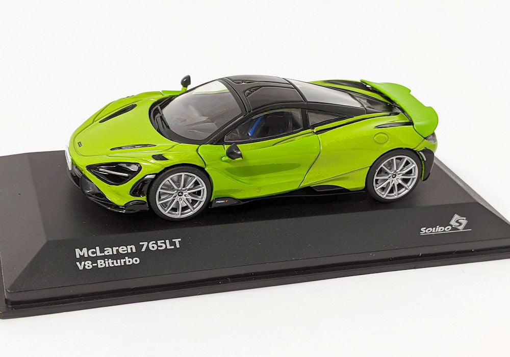 Mclaren 765 LT V8-Biturbo verde cu vitrina plexiglass - 1:43 Solido