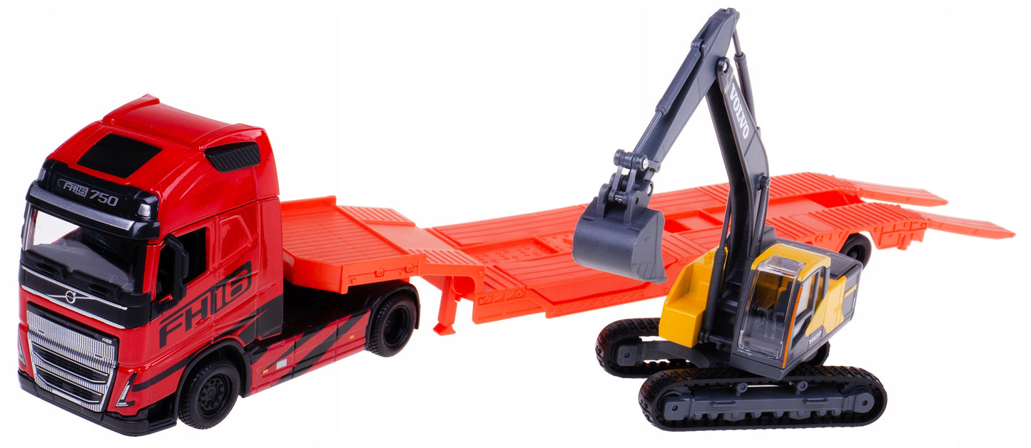 Transportor 40cm Volvo FH16 cu excavator Volvo - 1/43 Bburago