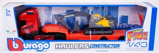 Transportor 40cm Volvo FH16 cu excavator Volvo - 1/43 Bburago