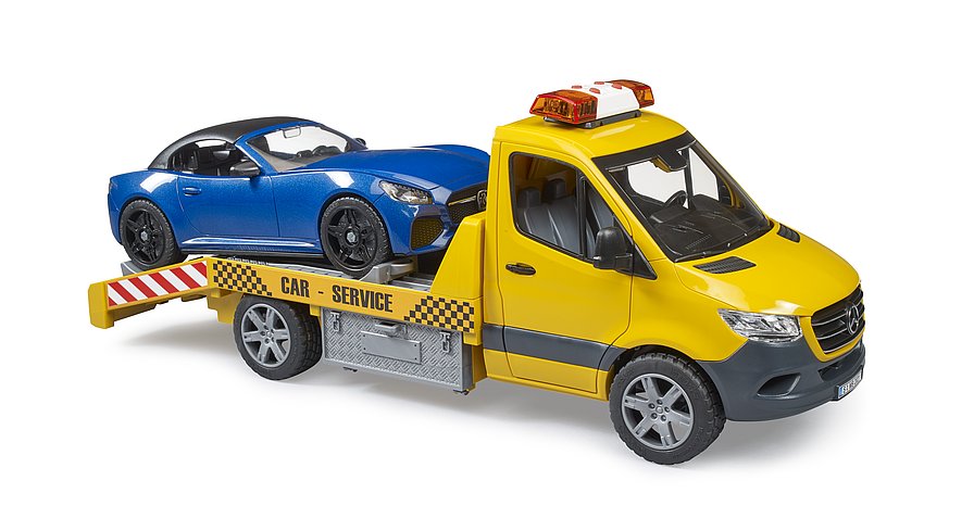 BRUDER 02675 - Autoplatforma MB Sprinter cu masina Roadster