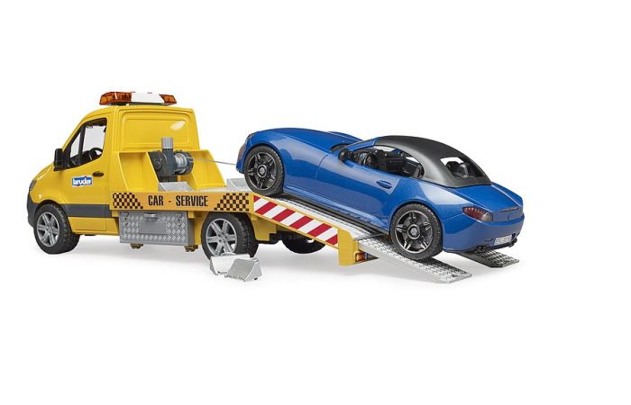 BRUDER 02675 - Autoplatforma MB Sprinter cu masina Roadster