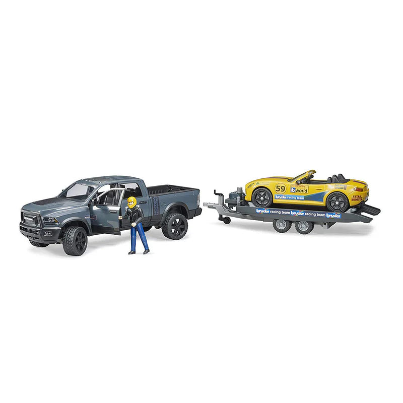 BRUDER 02504 - RAM 2500 Power Wagon cu trailer si masinuta roadster