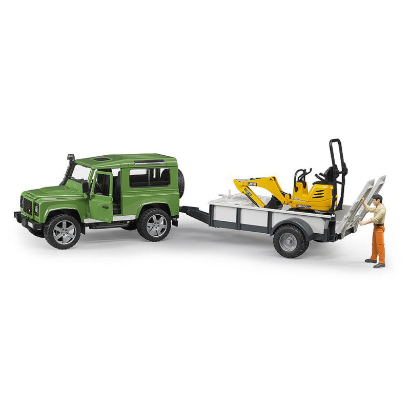 BRUDER 02593 - Land Rover Defender cu remorca,cu excavator si cu omulet
