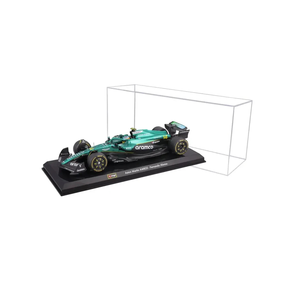 Formula 1 Aston Martin AMR25 Fernando Alonso cu vitrina plexiglass - 1/24 Bburago