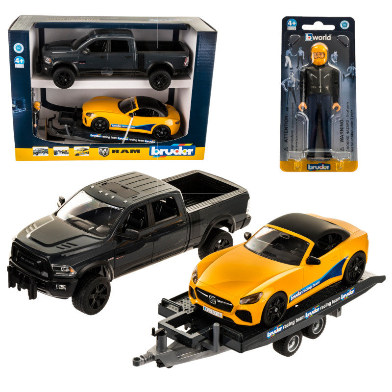 BRUDER 02504 - RAM 2500 Power Wagon cu trailer si masinuta roadster