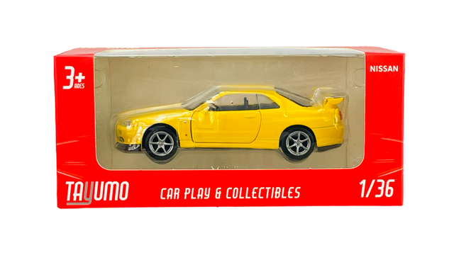 Nissan GT-R34 V-Spec II galben - 1/36 Tayumo
