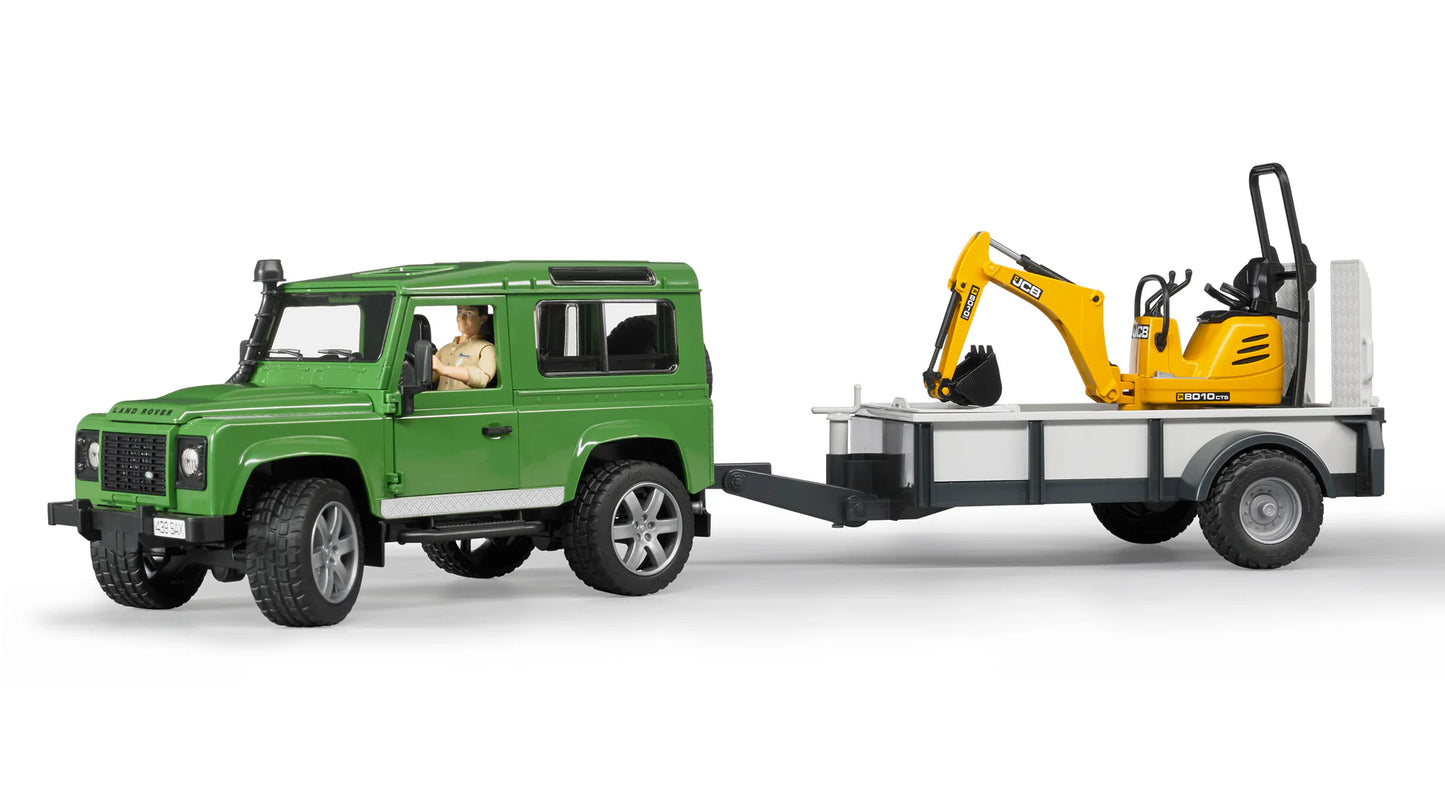 BRUDER 02593 - Land Rover Defender cu remorca,cu excavator si cu omulet