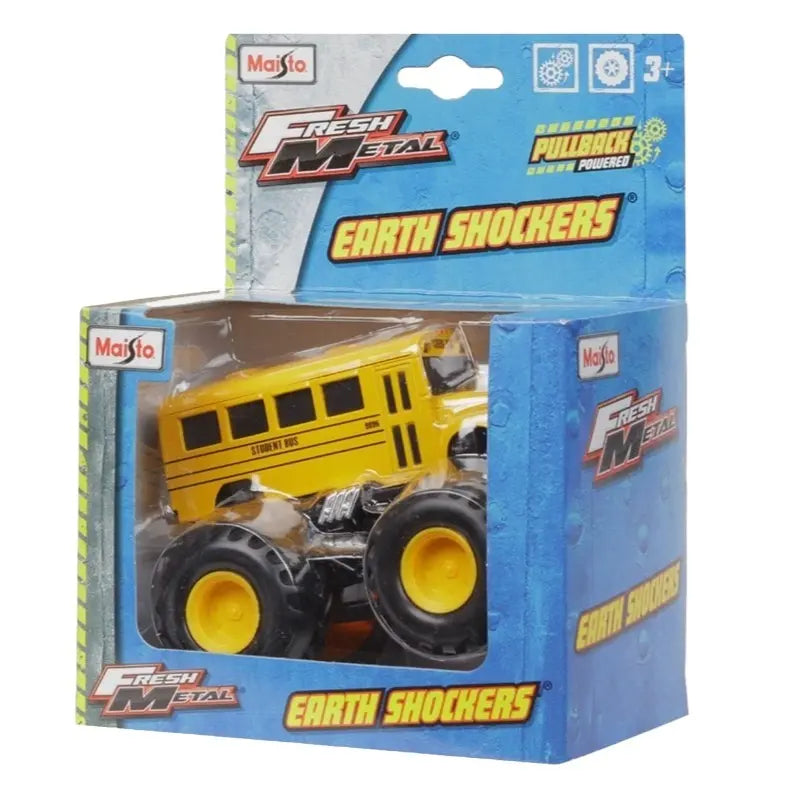 Monster Truck Earth Shockers 12cm Student Bus pullback Fresh Metal - Maisto