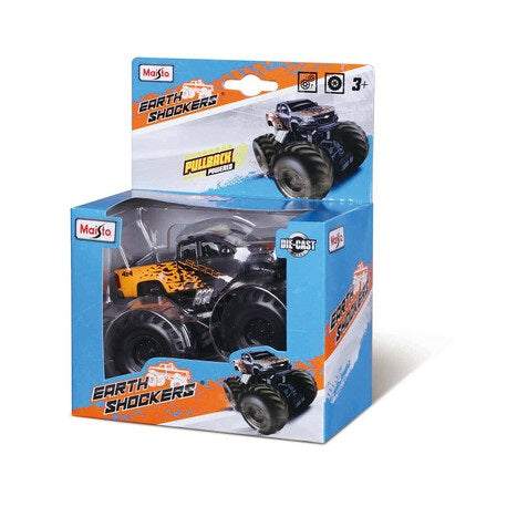 Monster Truck Earth Shockers 12cm Chevrolet cu flacari pullback Fresh Metal - Maisto