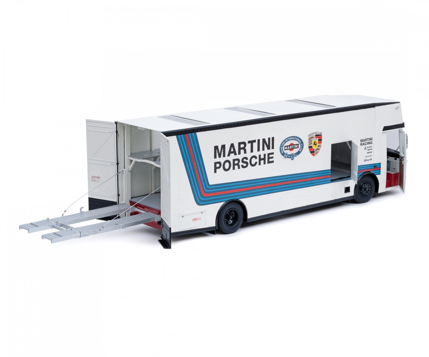 Mercedes-Benz O 317 Renntransporter Porsche Martini Racing - 1/18 Schuco