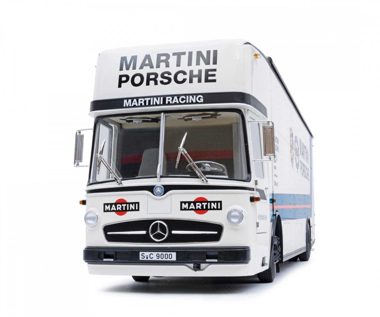 Mercedes-Benz O 317 Renntransporter Porsche Martini Racing - 1/18 Schuco