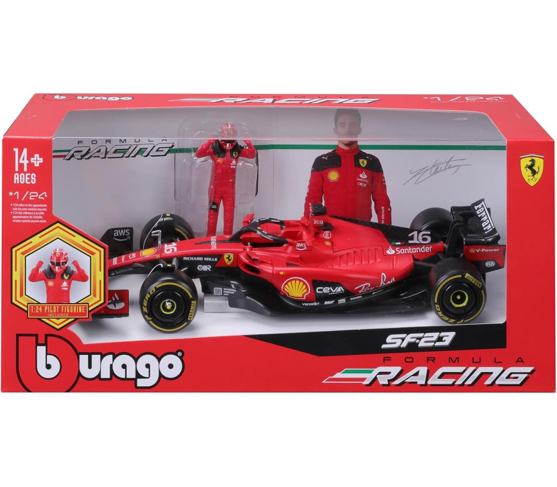 Formula 1 Ferrari SF-23 #16 cu figurina Charles Leclerc - 1/24 Bburago