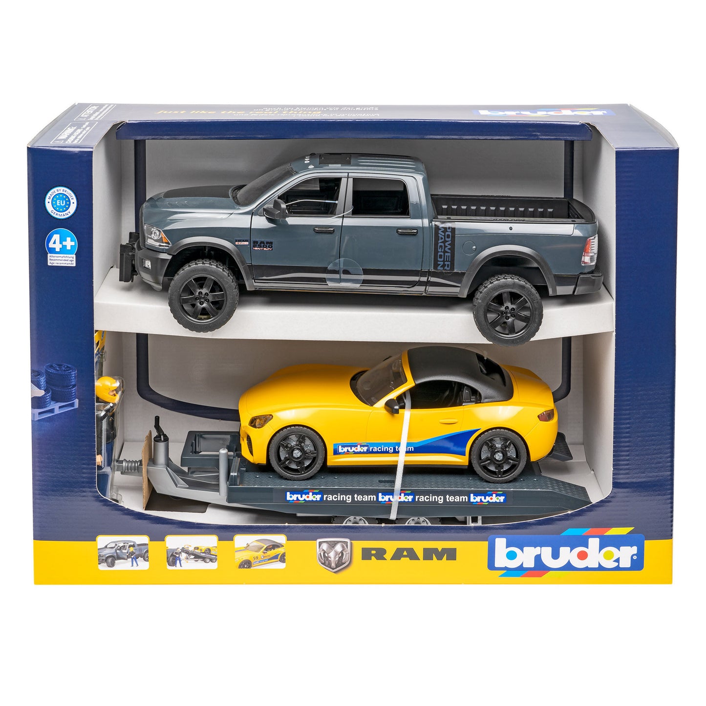 BRUDER 02504 - RAM 2500 Power Wagon cu trailer si masinuta roadster