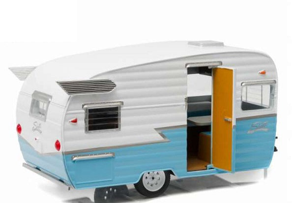 Rulota Shasta 15' Airflyte bleu/alb - 1/24 Greenlight