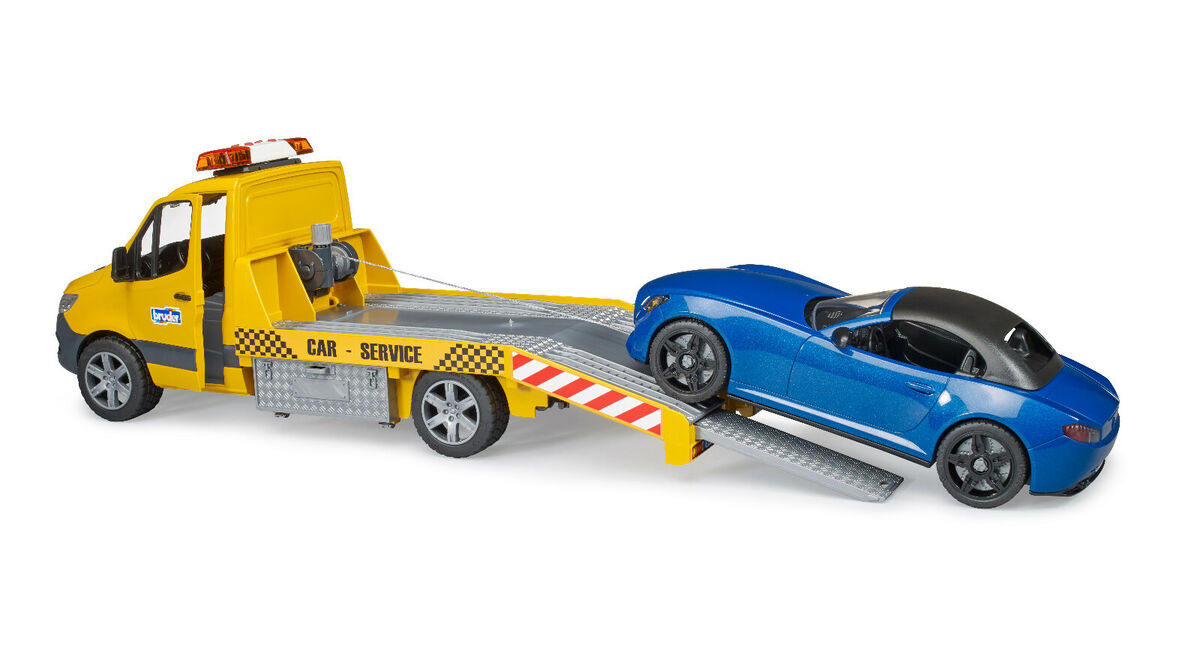 BRUDER 02675 - Autoplatforma MB Sprinter cu masina Roadster