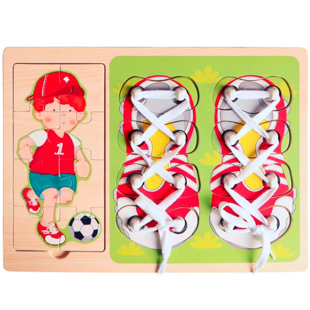 Puzzle din lemn, Sireturi albe pentru pantofi (16 piese) - Sunman