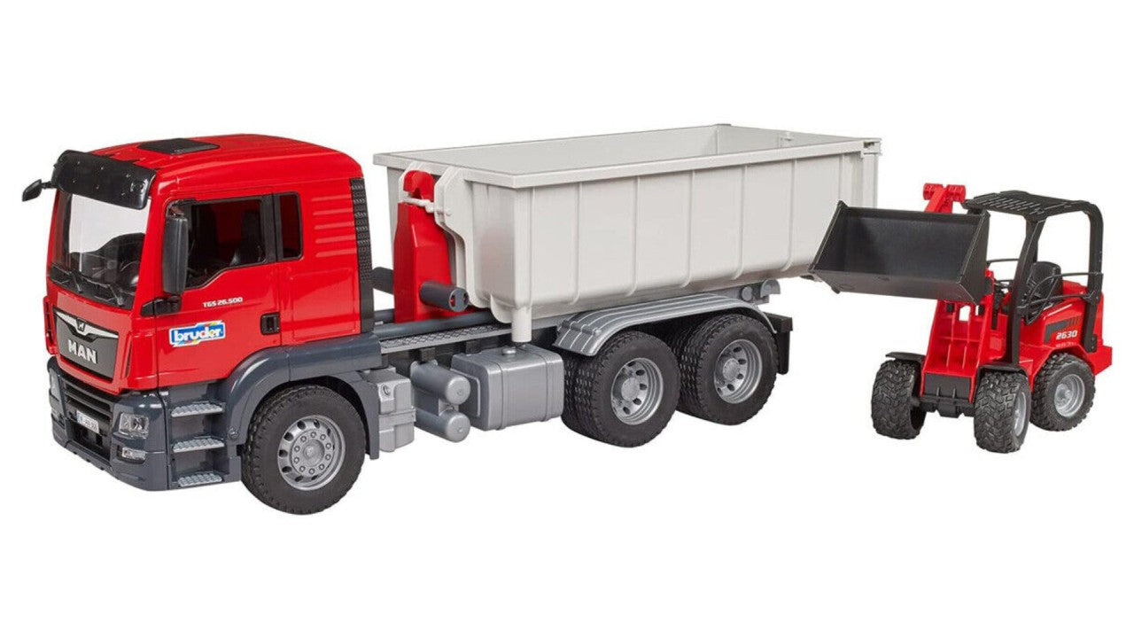 BRUDER 03767 - Camion MAN TGS cu container Abroll cu incarcator Schaffer