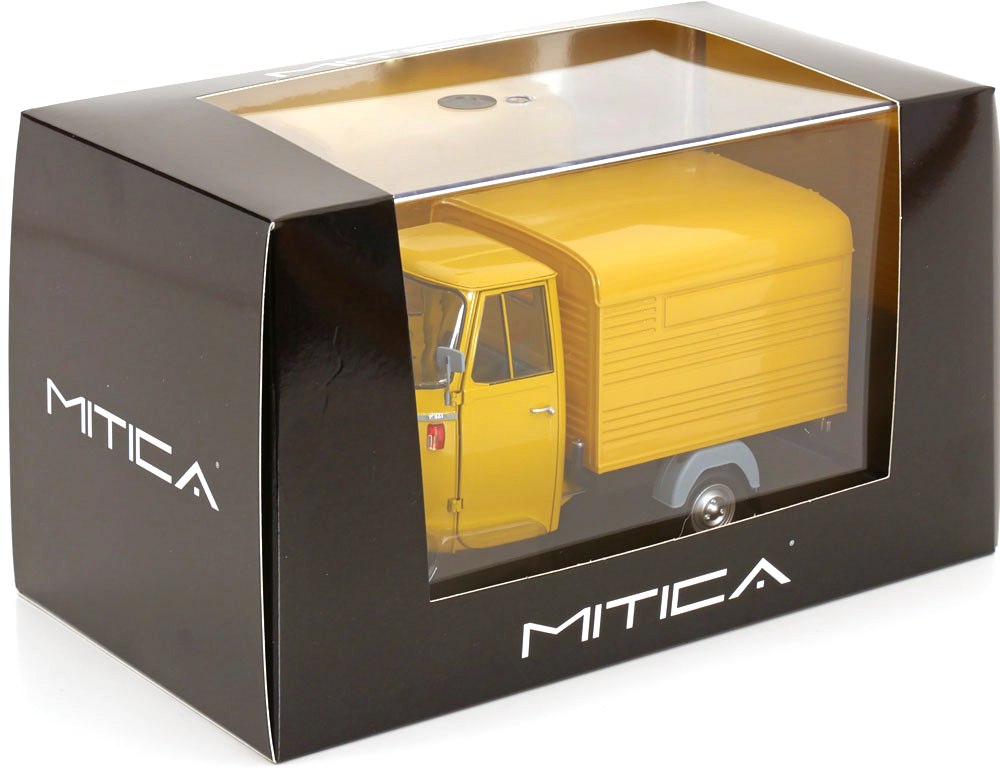 Piaggio Ape P501 year 1979 galbena cu vitrina plexiglass - 1/18 Mitica