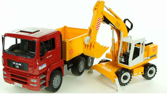 BRUDER 02751 - Camion basculabil MAN cu excavator Liebherr