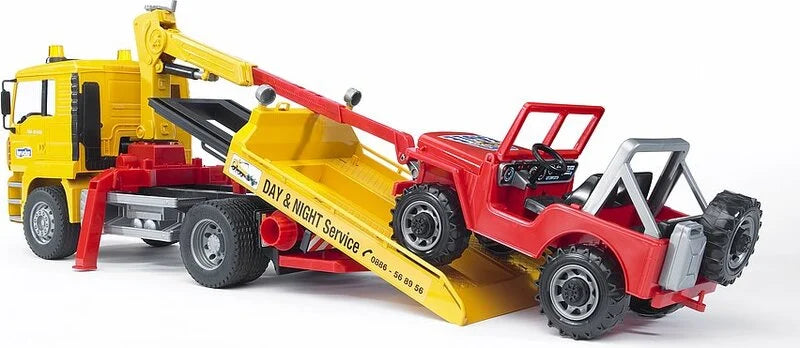 BRUDER 02750 - Camion de tractare MAN cu masina de teren Jeep