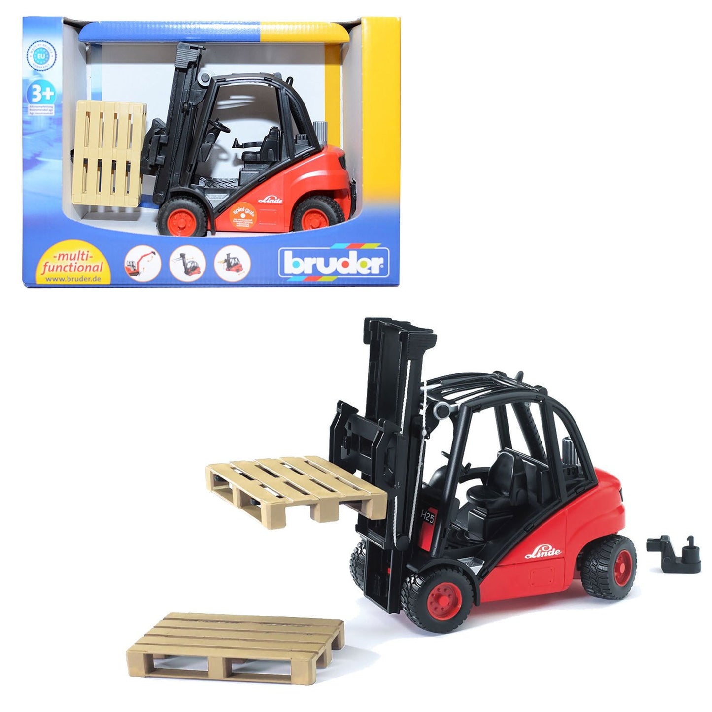 BRUDER 02511 - Stivuitor Linde H30D cu 2 paleti
