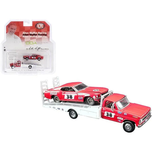 Set 2 masinute -Allan Moffat's #38 1969 Trans Am Mustang cu Ford F-350 Ramp Truck - 1/64 Greenlight