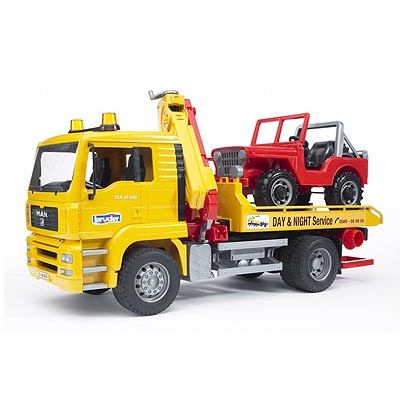 BRUDER 02750 - Camion de tractare MAN cu masina de teren Jeep