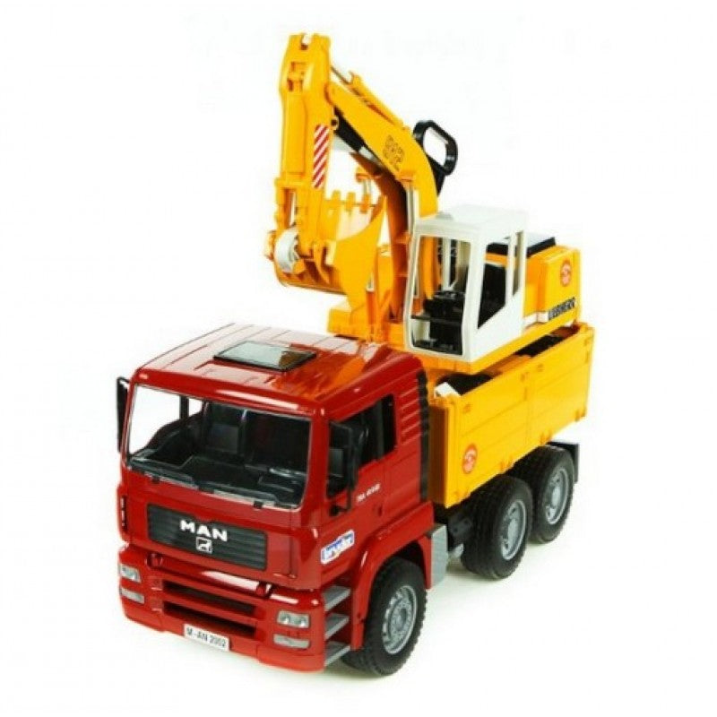 BRUDER 02751 - Camion basculabil MAN cu excavator Liebherr