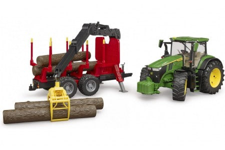 BRUDER 03154 - Tractor John Deere 7R 350 cu remorca forestiera si 4 busteni